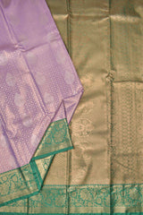 Light Violet With Silver Semi Silk Fancy Jacquard Contrast Green Border Tissue Saree