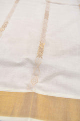 Off White Pure Kerala Cotton Zari Lines Butta Lotus Pallu Saree