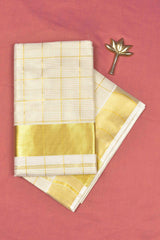 Off White Pure Kerala Tissue Cotton All Over Checks Zari Border Saree