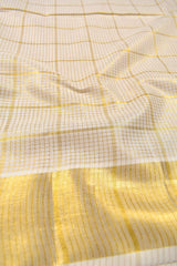 Off White Pure Kerala Tissue Cotton All Over Checks Zari Border Saree