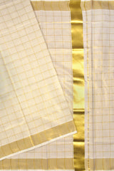 Off White Pure Kerala Tissue Cotton All Over Checks Zari Border Saree