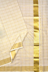 Off White Pure Kerala Tissue Cotton All Over Checks Zari Border Saree