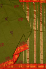 Green Jaipur Handblock Peacock Printed Chettinad Cotton Saree