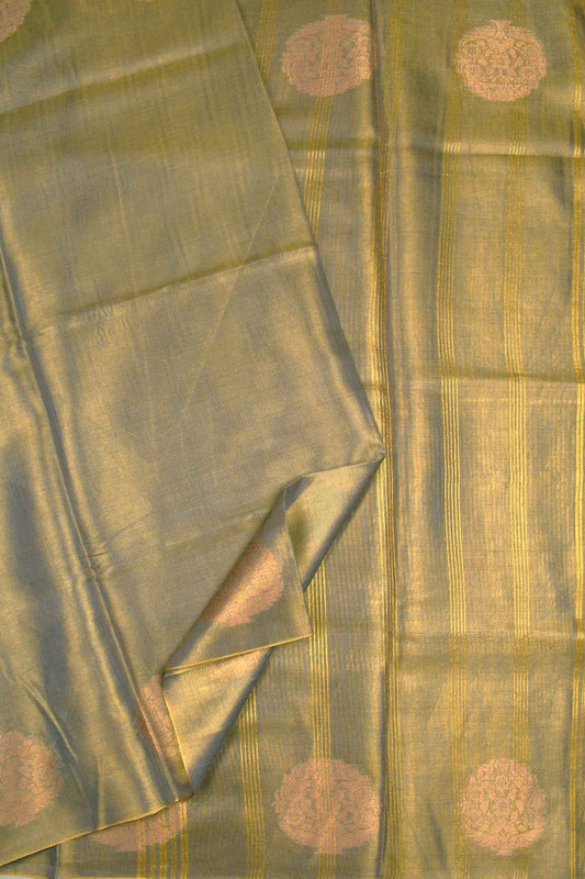 Golden Green Linen Tissue Tree Butta Border Saree