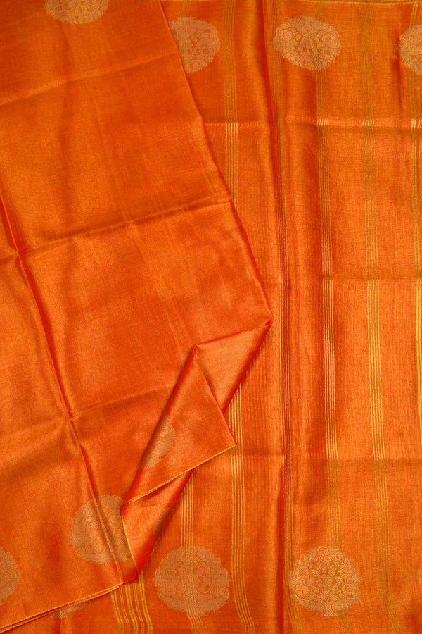 Golden Orange Linen Tissue Tree Butta Border Saree