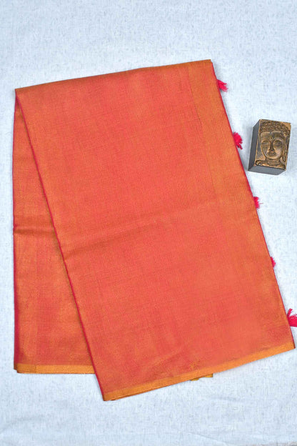 Pink With Orange Linen Tissue Contrast Pallu Saree