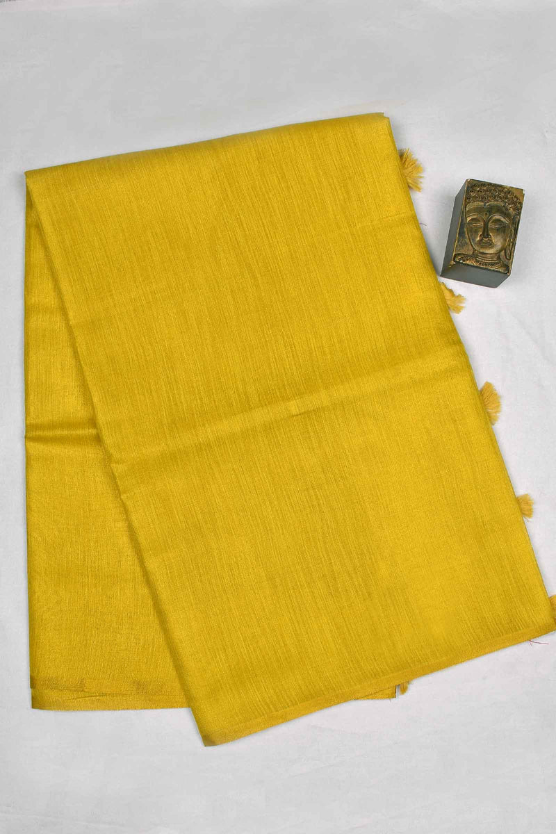 Golden Yellow Linen Tissue Contrast Pallu Saree