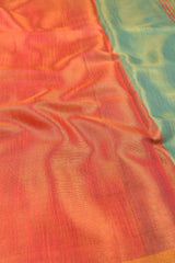 Pink With Orange Linen Tissue Contrast Pallu Saree