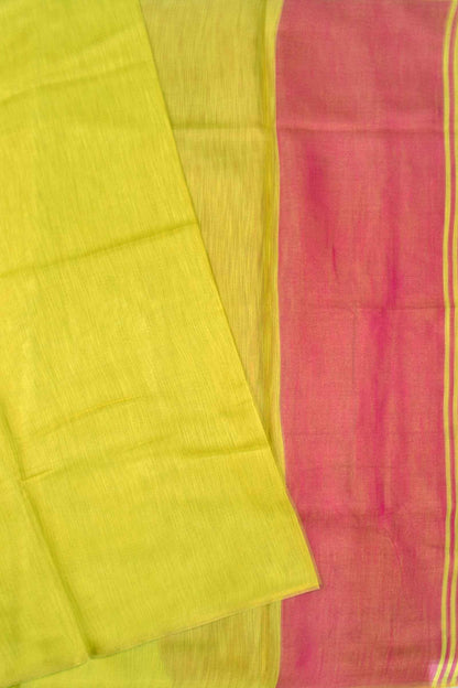 Golden Yellow Linen Tissue Contrast Pallu Saree