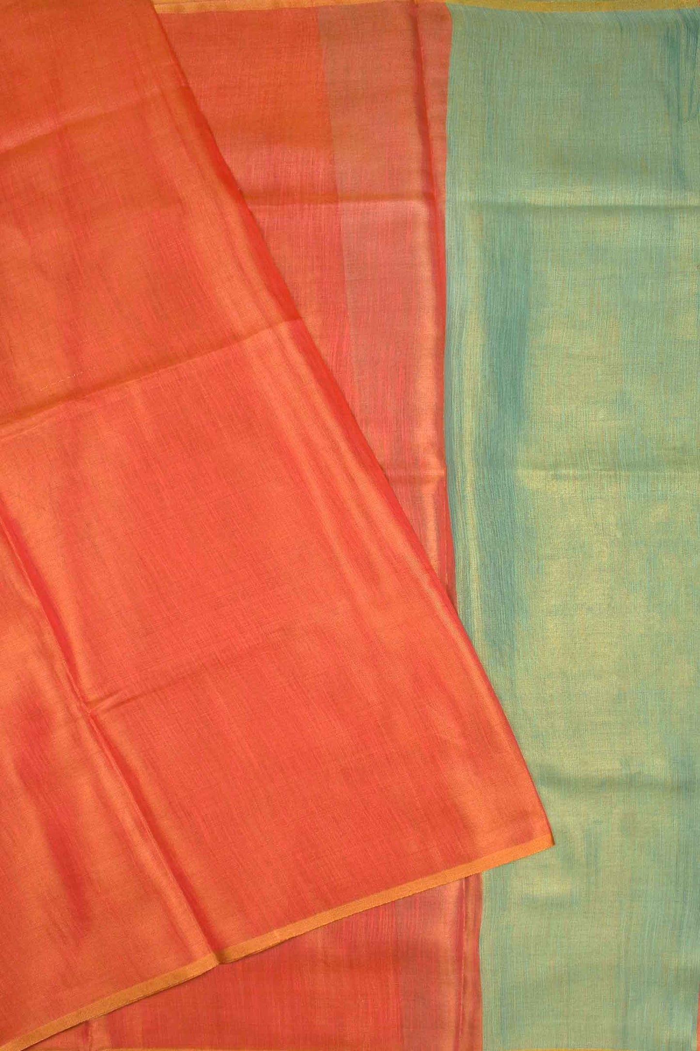 Pink With Orange Linen Tissue Contrast Pallu Saree