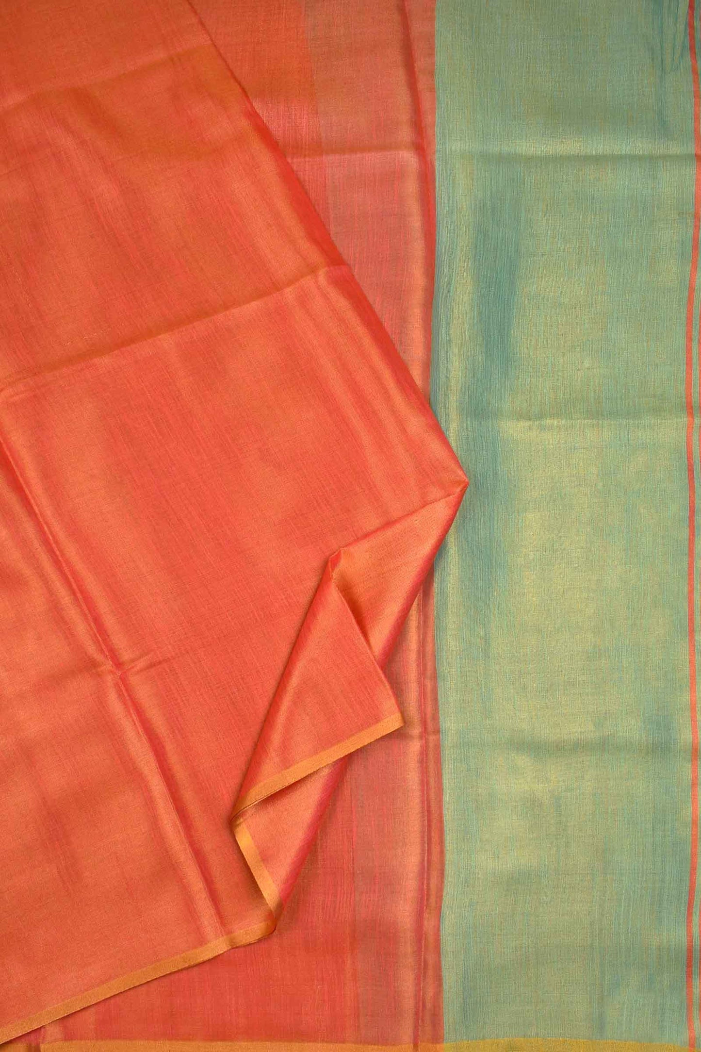 Pink With Orange Linen Tissue Contrast Pallu Saree