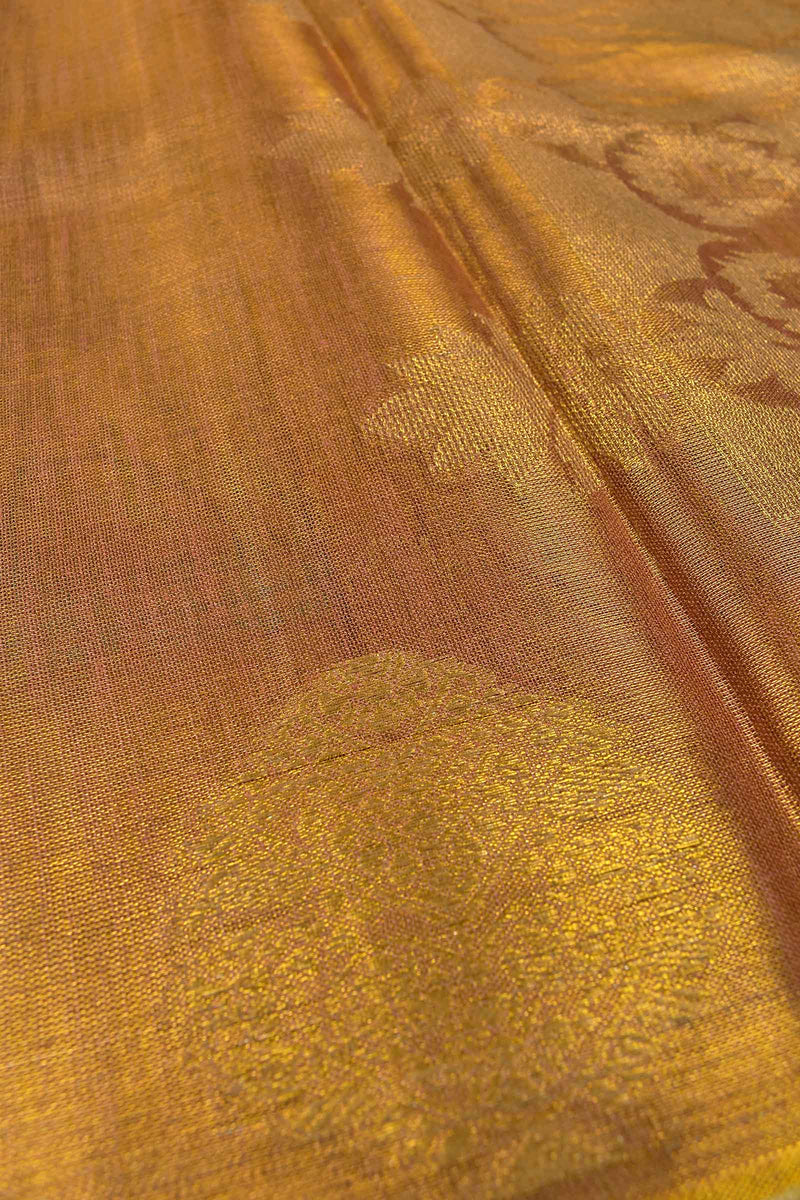 Golden Brown Linen Tissue TreeButta Border Saree