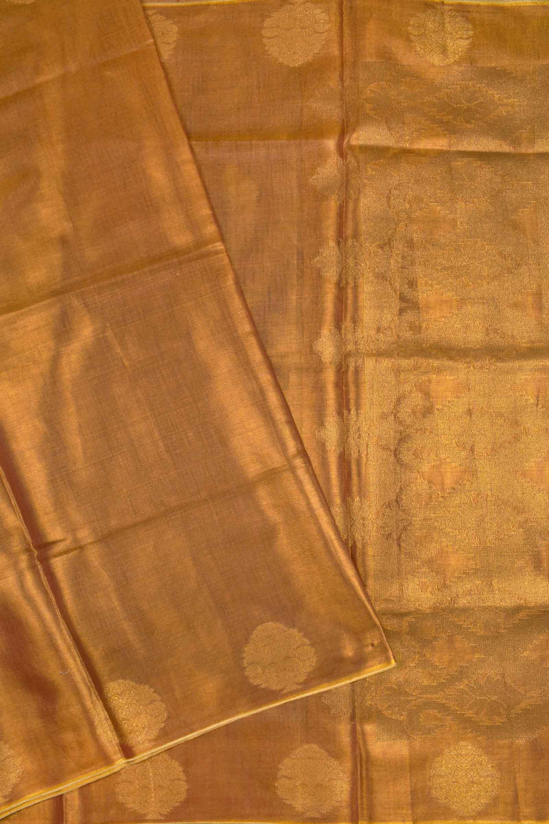 Golden Brown Linen Tissue TreeButta Border Saree