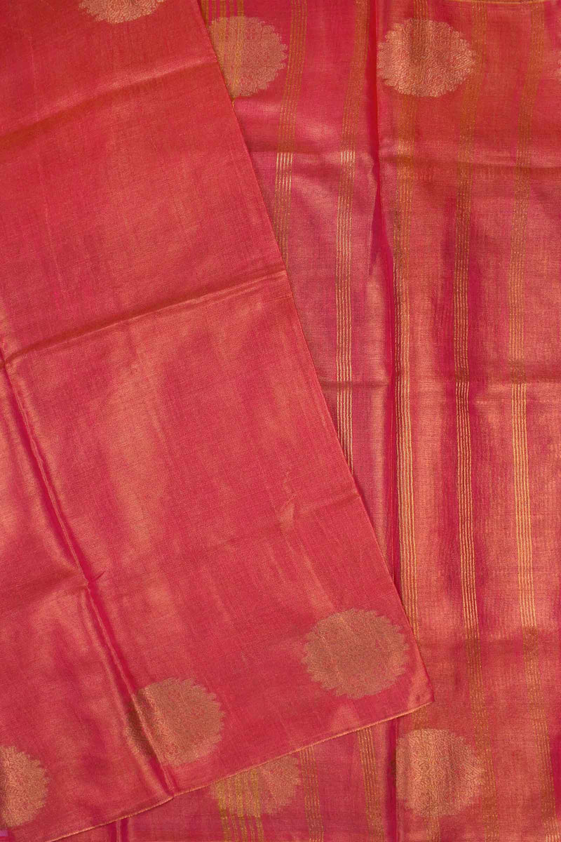 Golden Pink Linen Tissue Tree Butta Border Saree