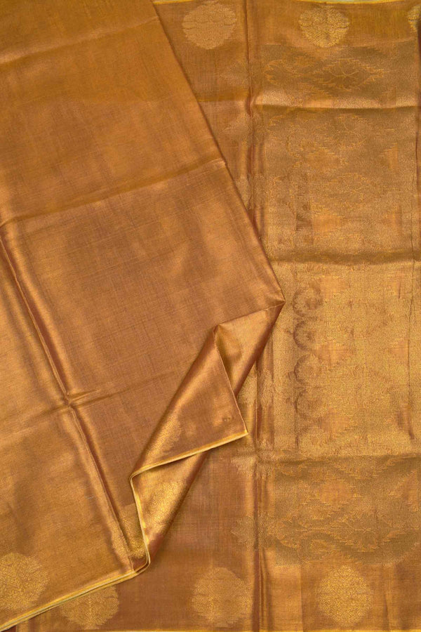 Golden Brown Linen Tissue TreeButta Border Saree