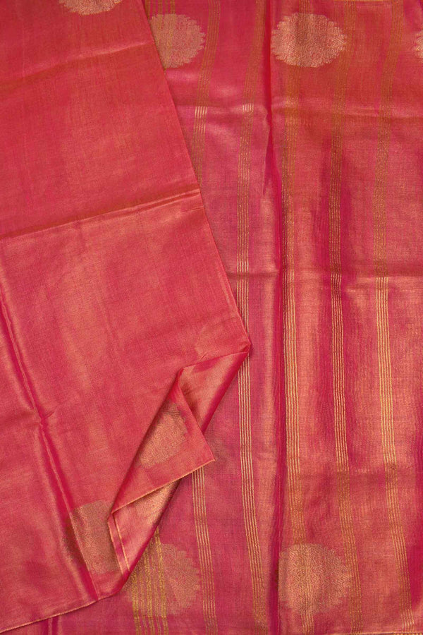 Golden Pink Linen Tissue Tree Butta Border Saree