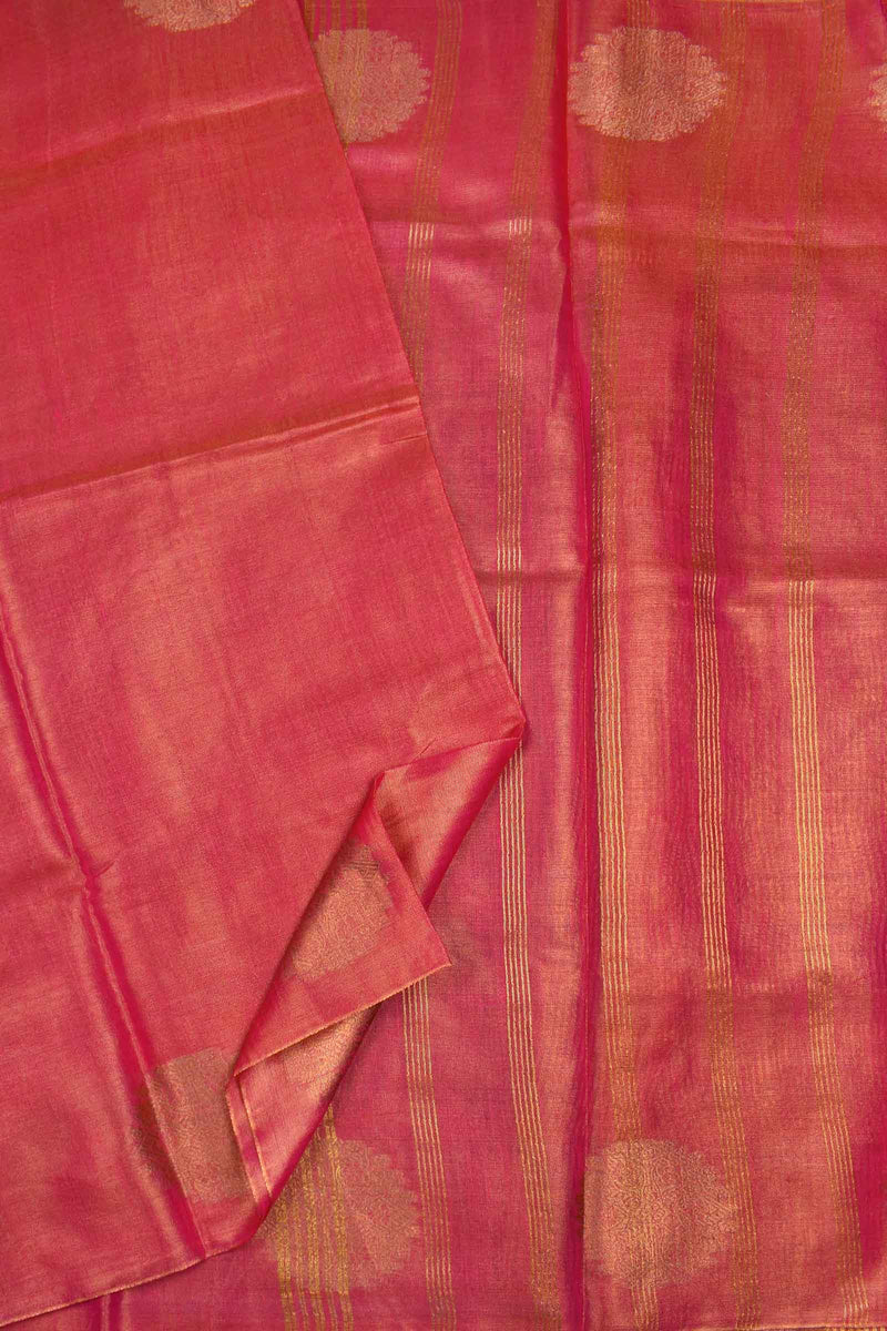 Golden Pink Linen Tissue Tree Butta Border Saree