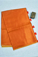 Golden Red Linen Tissue Contrast Pallu Saree