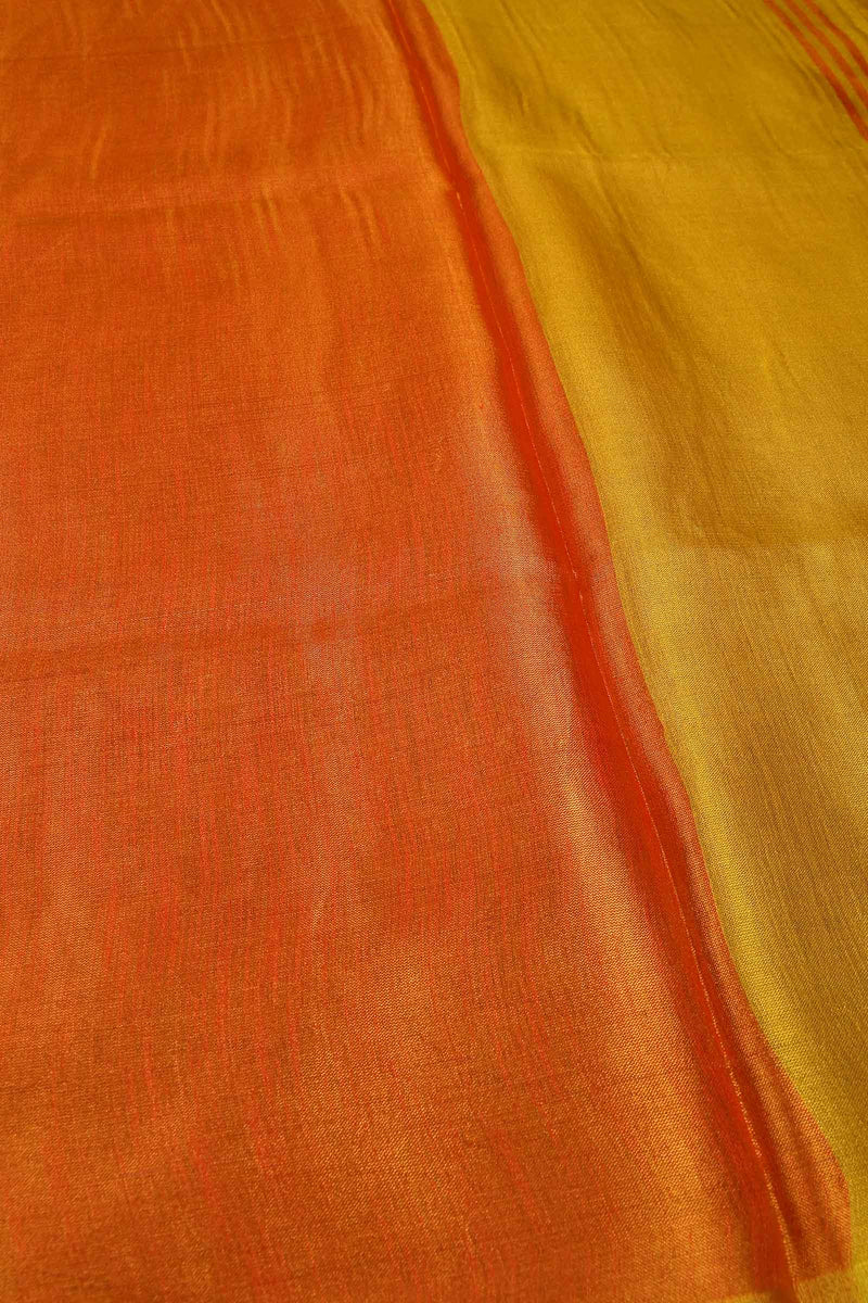 Golden Red Linen Tissue Contrast Pallu Saree