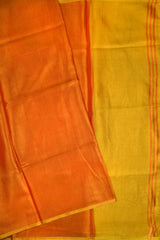 Golden Red Linen Tissue Contrast Pallu Saree