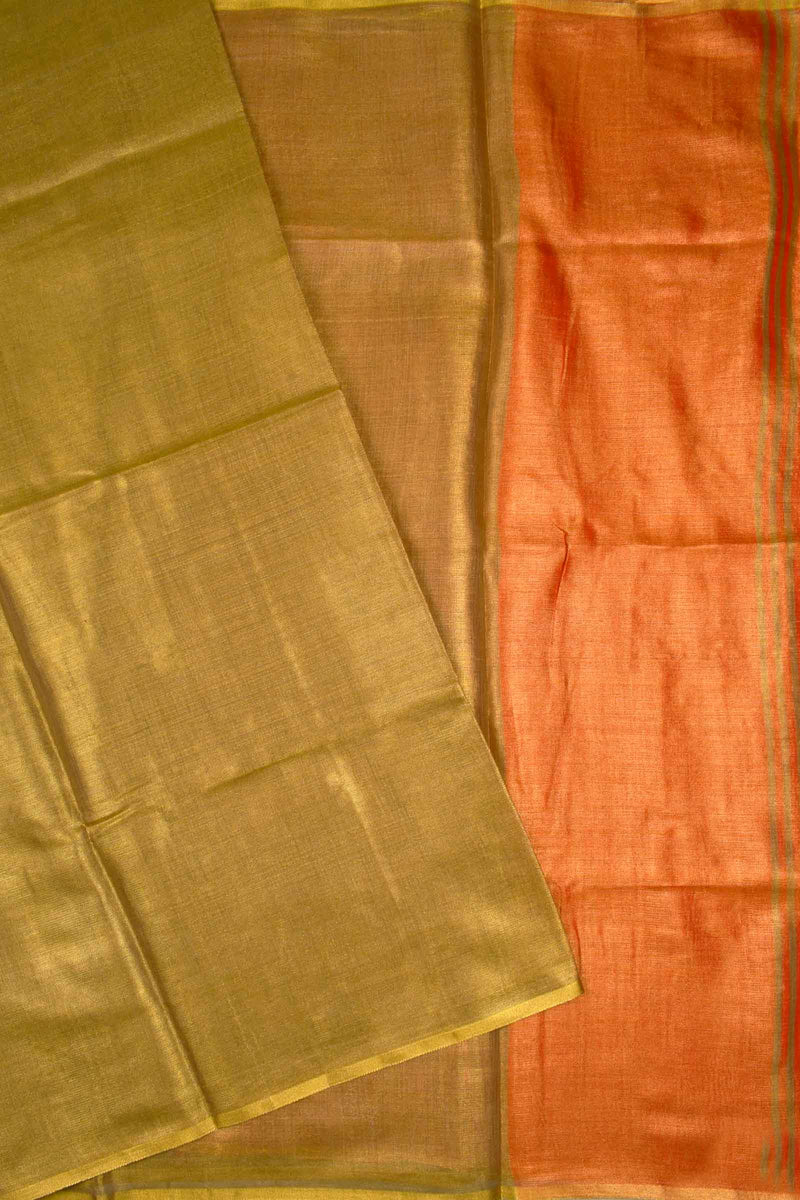 Golden Brown Linen Tissue Contrast Pallu Saree