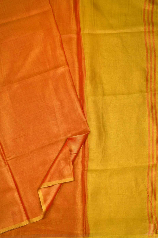 Golden Red Linen Tissue Contrast Pallu Saree