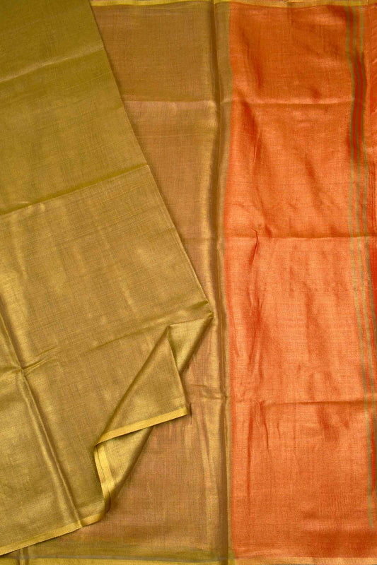 Golden Brown Linen Tissue Contrast Pallu Saree