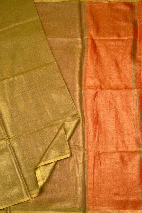 Golden Brown Linen Tissue Contrast Pallu Saree