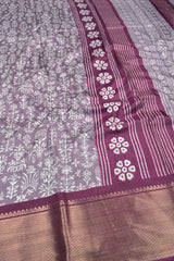 Pastel Purple Semi Dola Fancy Floral Printed Contrast Maroon Border Saree