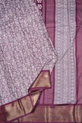 Pastel Purple Semi Dola Fancy Floral Printed Contrast Maroon Border Saree