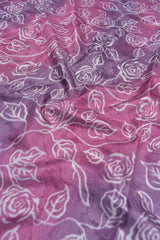 Pink With Violet Semi Dola Rose Garden Printed Kalamkari Pallu Green Zari Border Saree