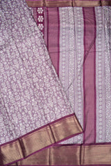 Pastel Purple Semi Dola Fancy Floral Printed Contrast Maroon Border Saree