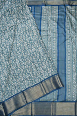 Pastel Blue Semi Dola Fancy Florals Printed Blouse Saree