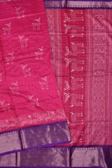 Dark Pink Semi Dola Holiday Reindeers Printed Violet Zari Border Saree