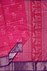 Dark Pink Semi Dola Holiday Reindeers Printed Violet Zari Border Saree