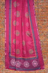 Dark Pink Semi Dola Mandala Style Butta Print Kaatha Border Saree