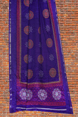 Dark Violet Semi Dola Mandala Style Butta Print Kaatha Border Saree