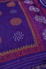 Dark Violet Semi Dola Mandala Style Butta Print Kaatha Border Saree