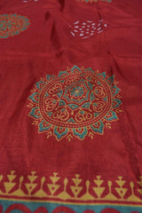 Dark Maroon Semi Dola Mandala Style Butta Print Kaatha Border Saree