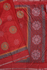 Dark Maroon Semi Dola Mandala Style Butta Print Kaatha Border Saree