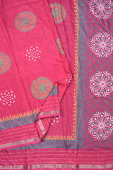 Dark Pink Semi Dola Mandala Style Butta Print Kaatha Border Saree