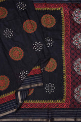 Black Semi Dola Mandala Style Butta Printed Zari Border Saree