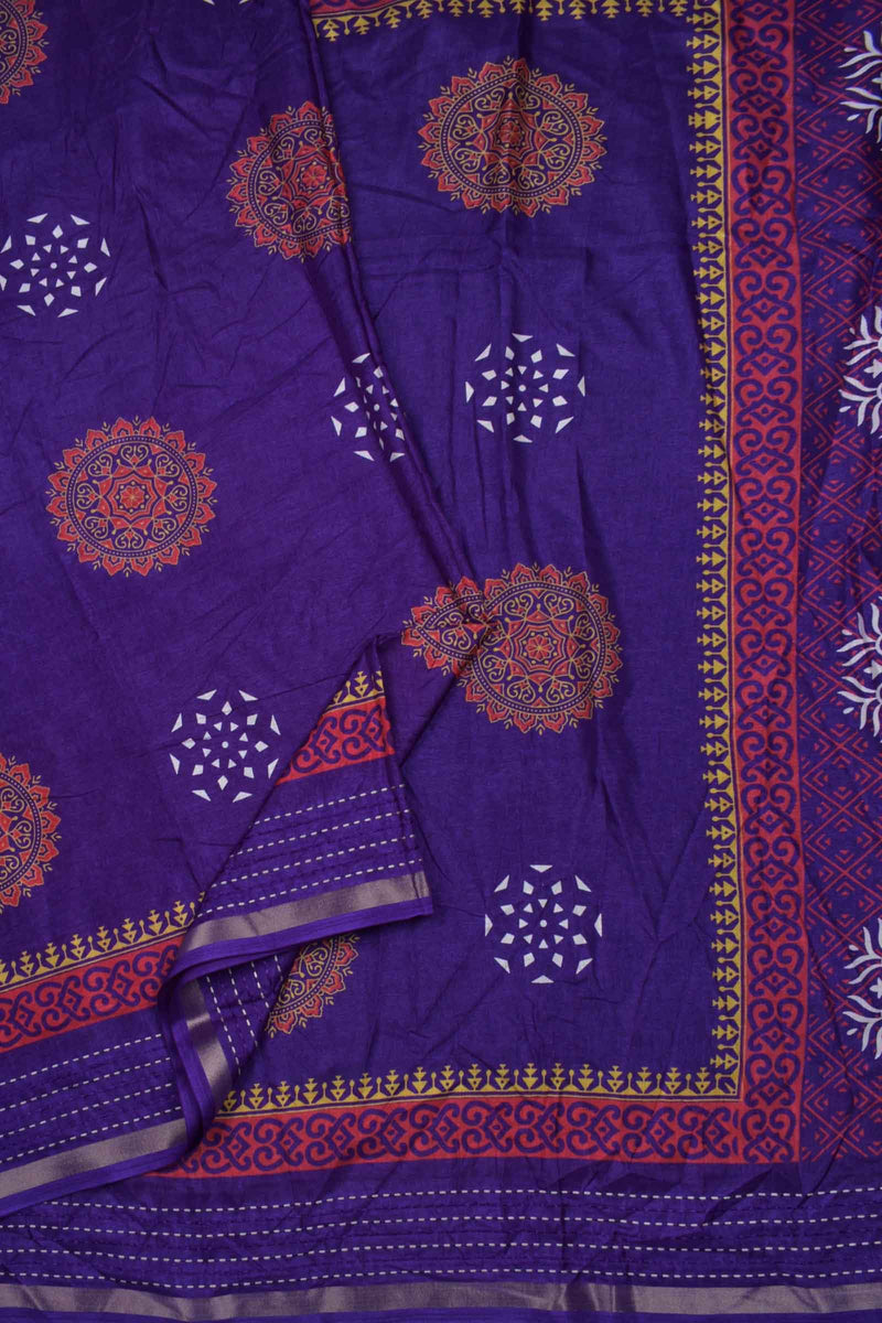 Dark Violet Semi Dola Mandala Style Butta Print Kaatha Border Saree