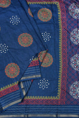 Blue Semi Dola Mandala Butta Print Kaatha Border Saree