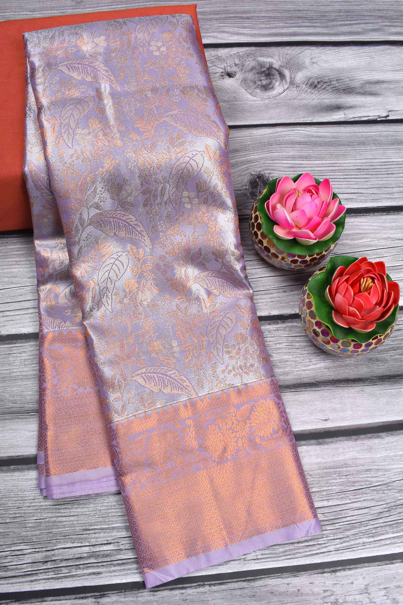 Light Violet Semi Silk Tissue Fancy Brocade Rose Gold Border Saree