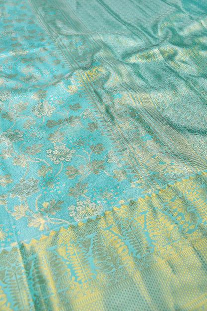 Turquoise Blue Semi Silk Tissue  Fancy Floral Brocade Saree