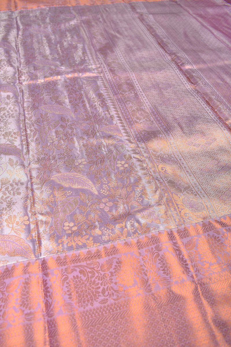 Light Violet Semi Silk Tissue Fancy Brocade Rose Gold Border Saree