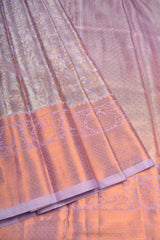 Light Violet Semi Silk Tissue Fancy Brocade Rose Gold Border Saree