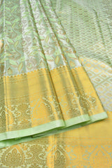 Pastel Green Semi Silk Tissue Golden Leaves Brocade Zari Border Saree