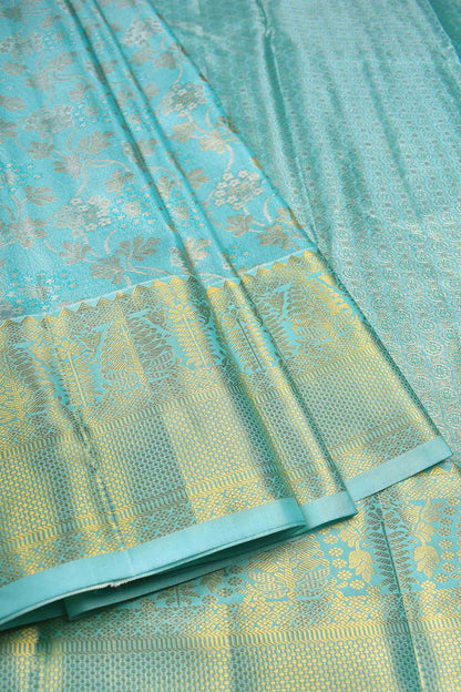 Turquoise Blue Semi Silk Tissue  Fancy Floral Brocade Saree